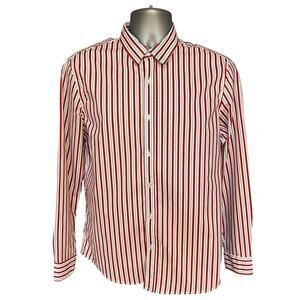Tunevuse Red and White Striped Long Sleeve Regular Fit Cotton Button Down Size M